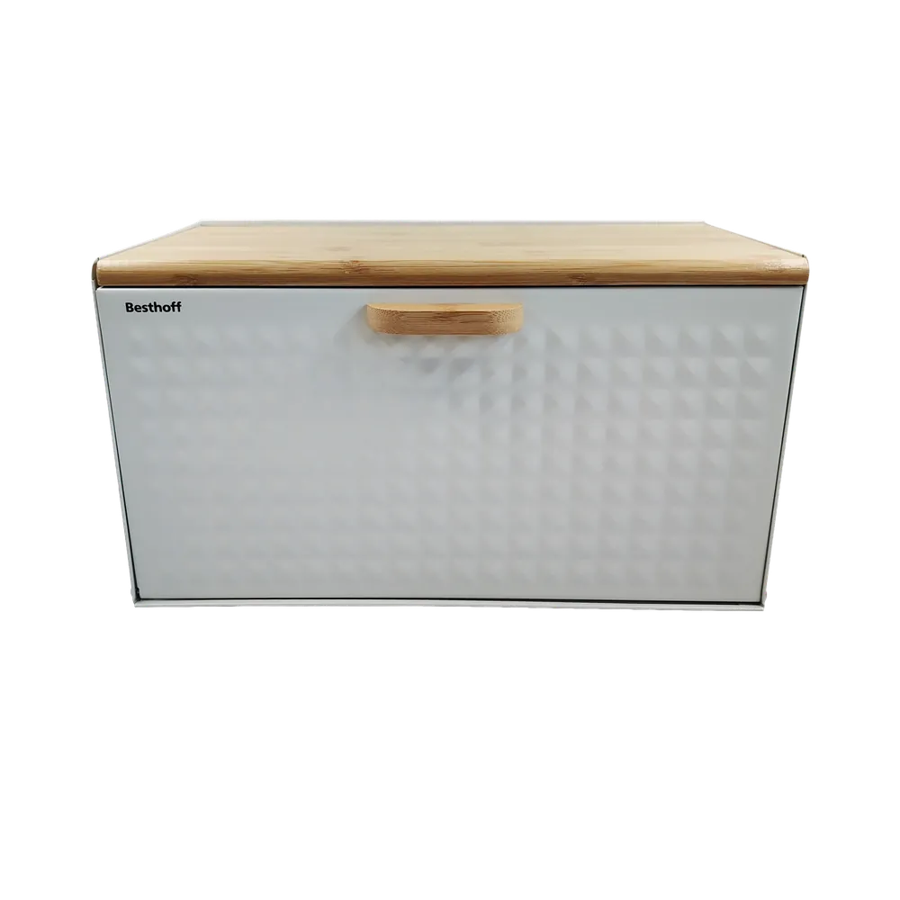 Chlebak biały 35.5x23.5x21cm z bambusową pokrywą 1525 Besthoff
