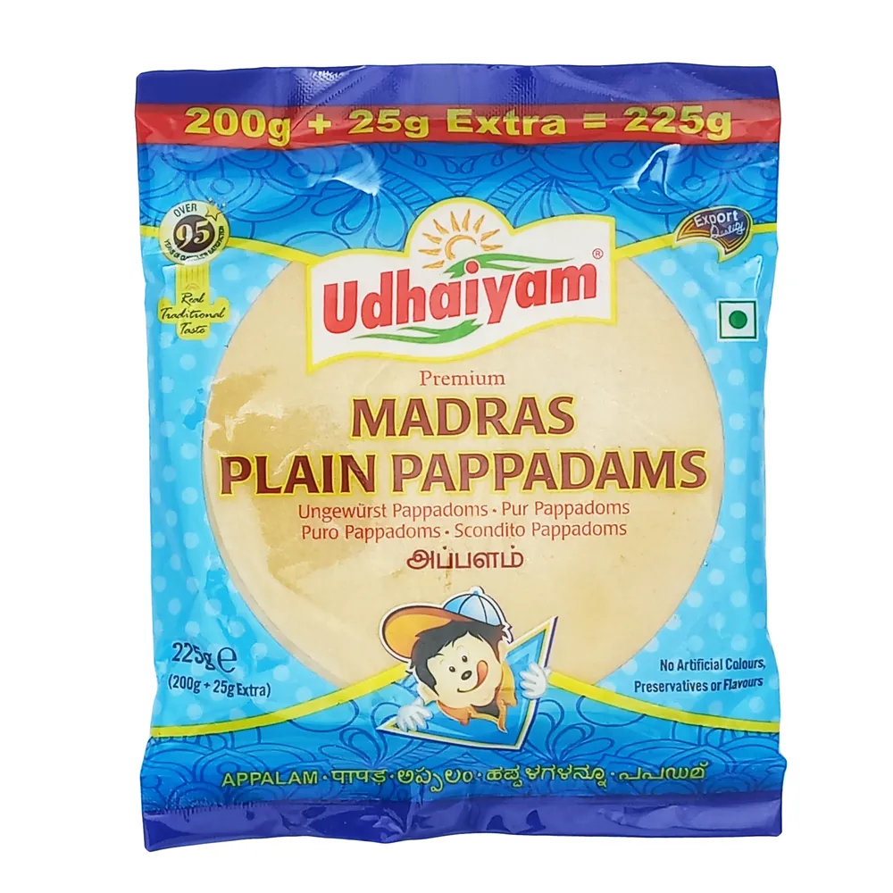 Madras Plain Pappadams Udhaiyam 225g
