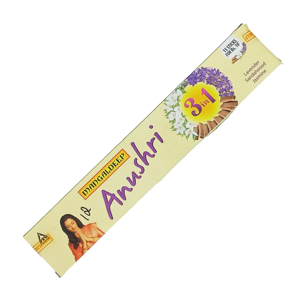 Kadzidełka 3 w 1 Lavender Sandalwood Jasmine Anushri Mangaldeep 15 szt