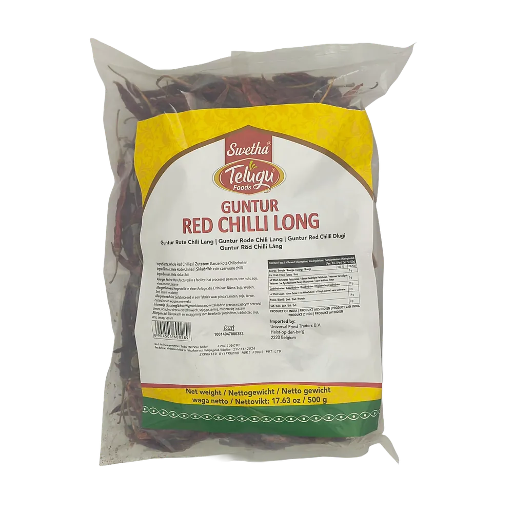 Suszone długie chilli Guntur Red Chilli Long Swetha Telugu Foods 500g