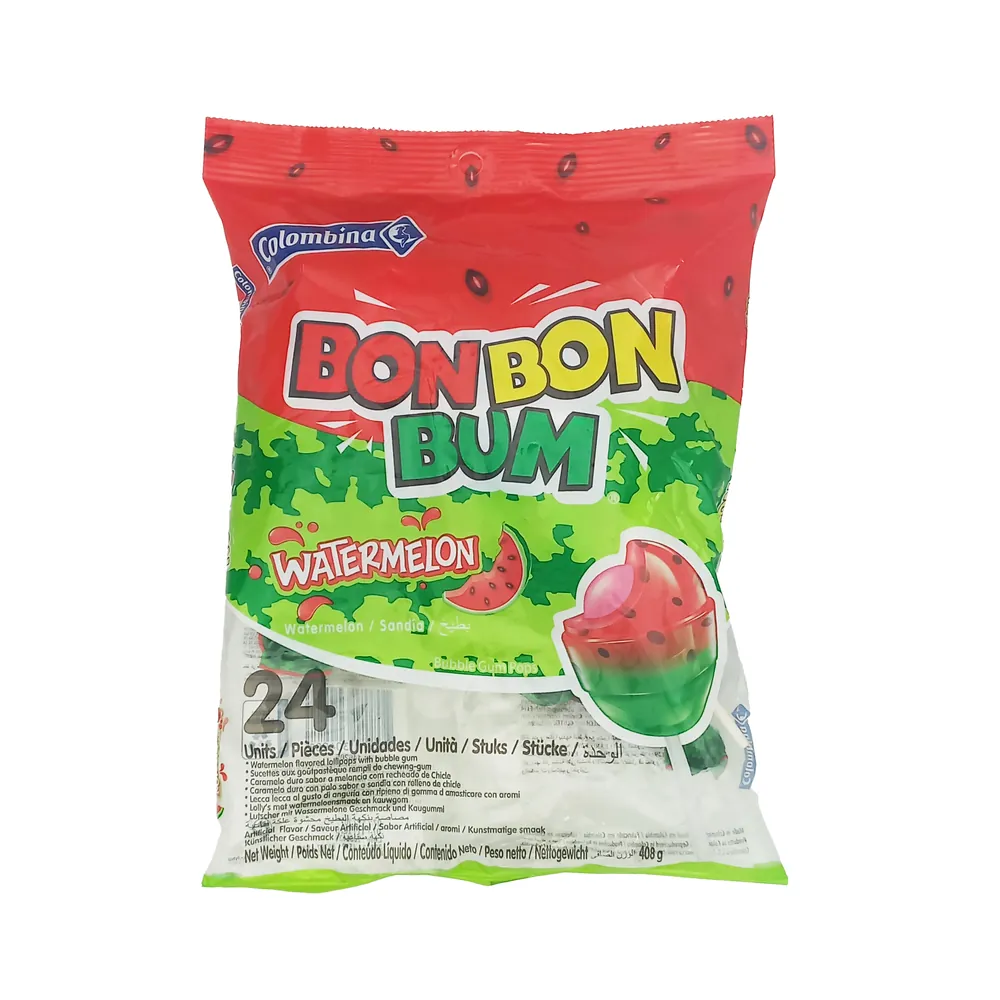 Bubble Gum Lollypops Watermelon Sandia Bon Bon Bum Colombina 24 pcs.