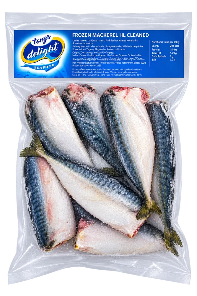 Frozen headless cleaned mackerel Frozen Mackerel HL Cleaned Tony’s Delight Seafood 770g