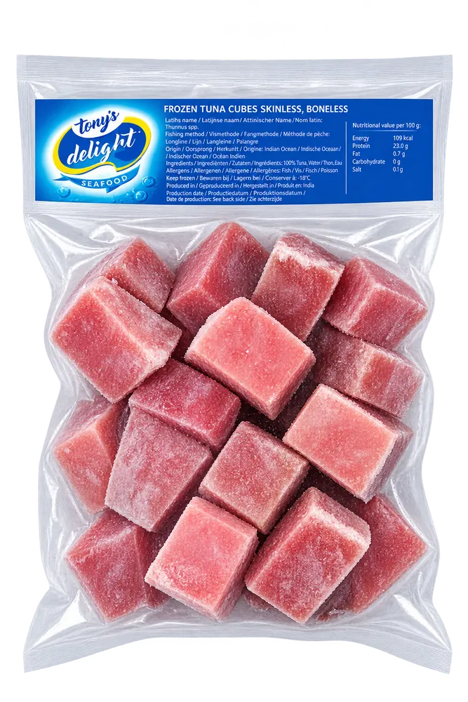 Frozen Tuna Cubes Skinless Boneless Tony’s Delight Seafood 770g