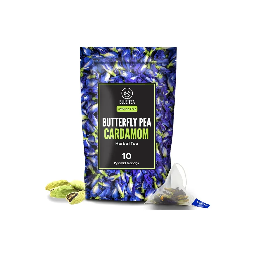 Butterfly Pea Cardamom Herbal Tea Blue Tea 10 Pyramid Teabags