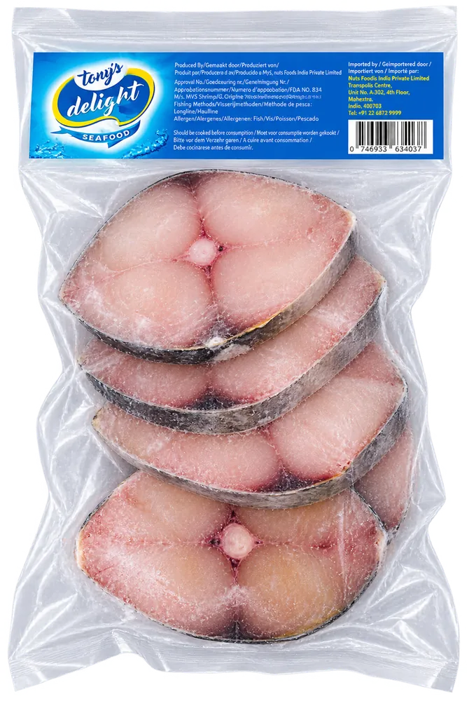 Frozen Royal Mackerel Steaks with Skin and Bone Frozen King Fish Steaks Skin-On Bone-In Tony’s Delight Seafood 770g