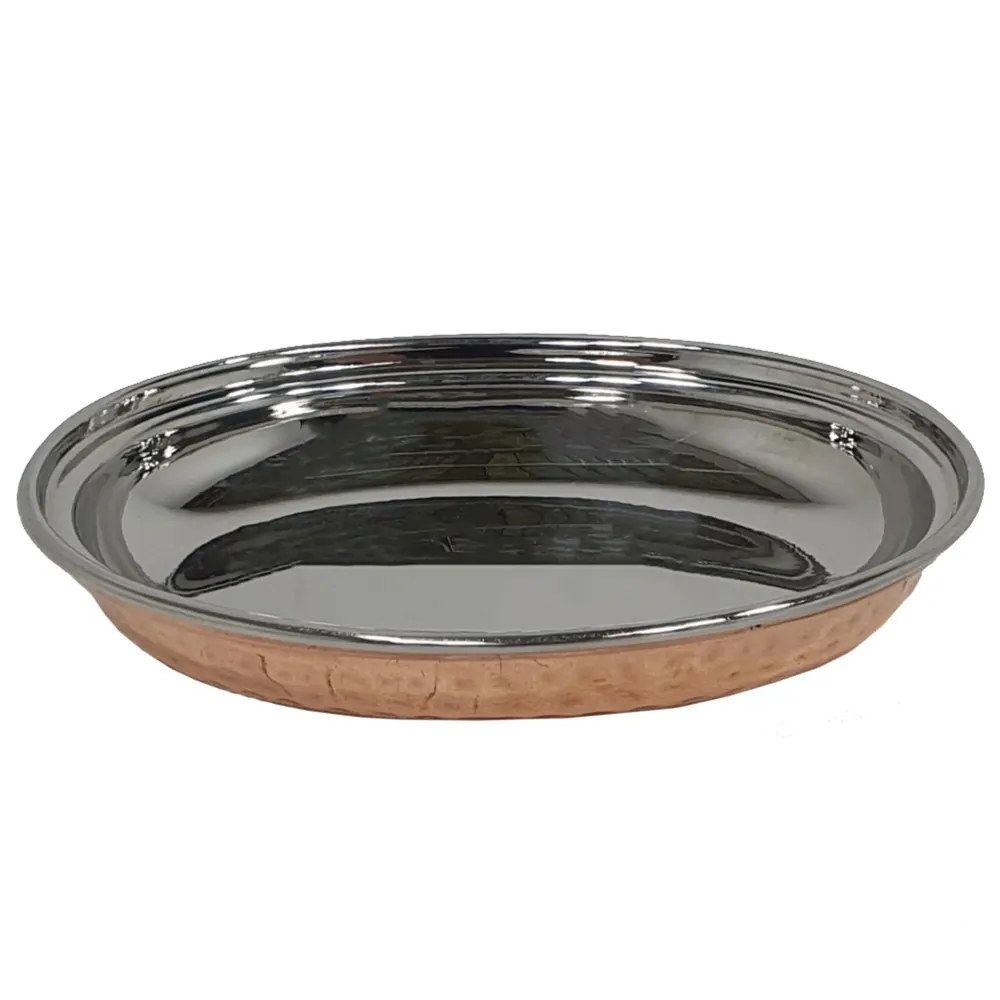 Talerz na ryż ze stali i miedzi młotkowanej Steel And Hammered Copper Rice Plate Fern 20cm SB-51